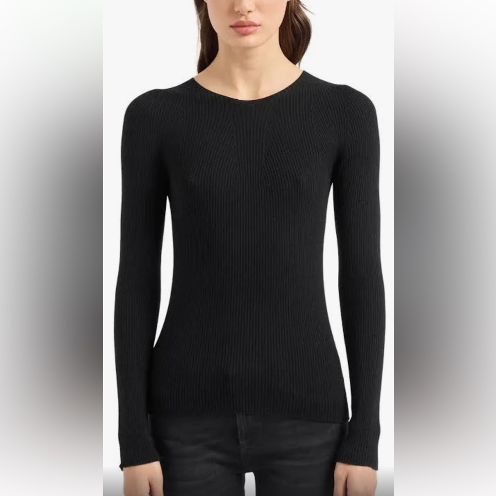 New $375 Emporio Armani Black Ribbed Crewneck Sweater Italy M